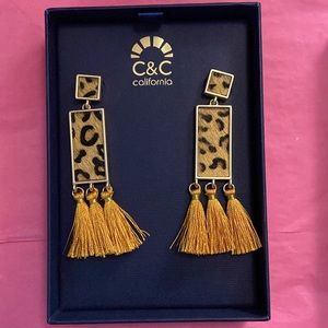 C & C California Leopard Cheeta Print Drop Dangle Post Earrings With Tassels